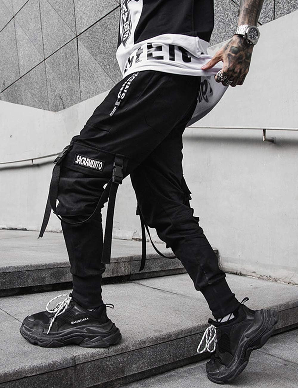 Men'S Punk Rock Street Harem Pants, Hip Hop Techwear Jogger Sport Pants
