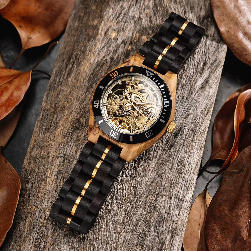 Relogio Masculino Watch for Men Luxury Brand Wooden Automatic Mechanical Watches 42 Mm Stainless Stee Custom Gift