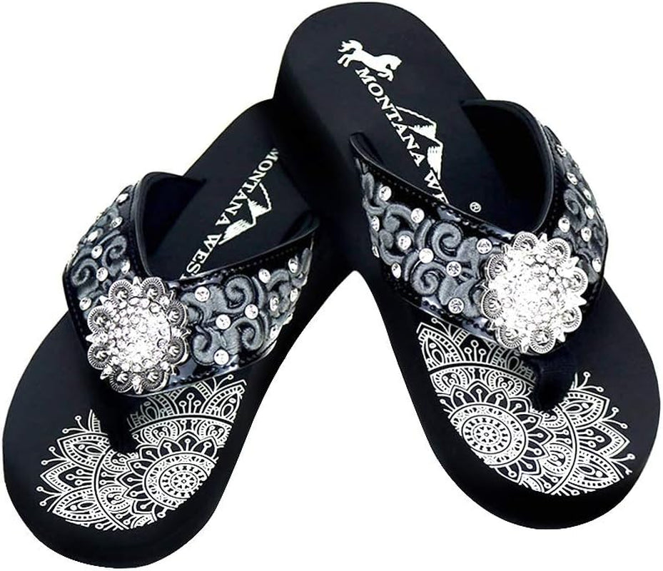 Flip Flops for Women Wedge Flip Flops Western Wedge Sandals Bling Flip Flops Beach Sandals SE95*001 BK8