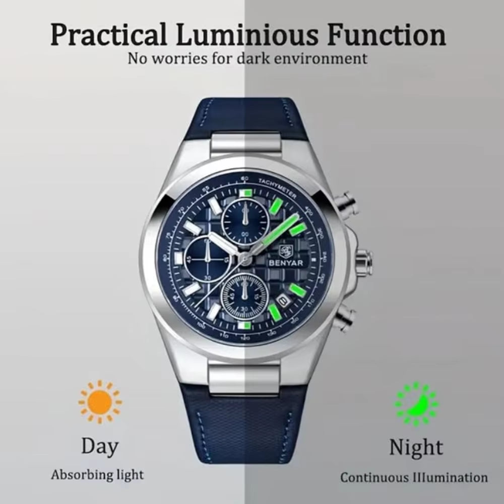 2024 New Men'S Quartz Watch Top Luxury Men'S Watch Chronograph Clock Waterproof Leather Men'S Luxury Watch