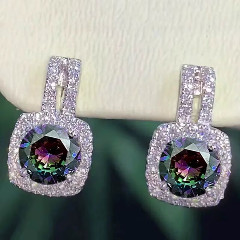 925 Sterling Silver Stud Earrings for Women Bling Bling AAA White Cubic Zirconia Statement Earrings Hot Sale Jewelry