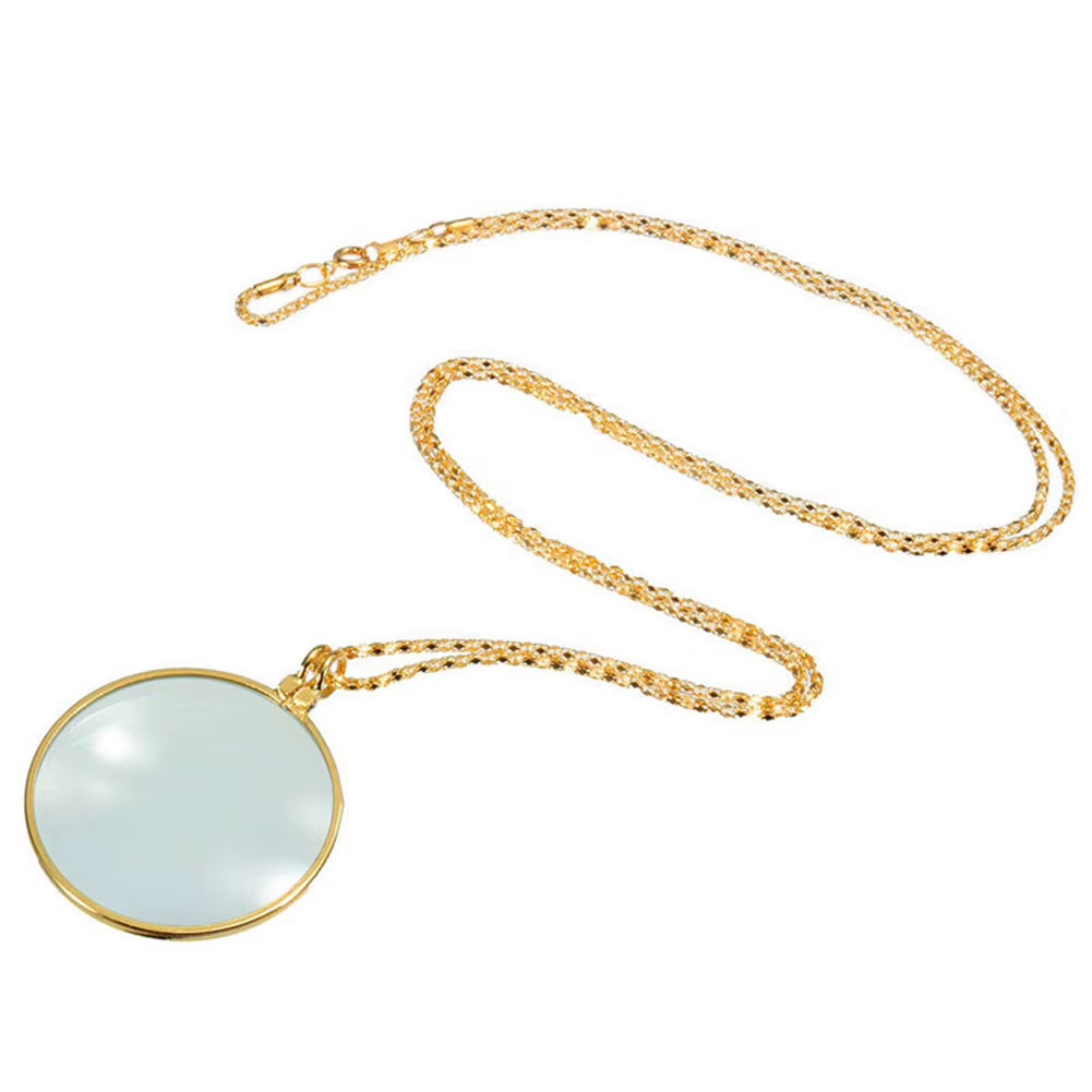 Hot Sale 5X Magnifier round Reading Magnifying Glass Monocle Lens Pendant Long Gold Silver Plated Chain Necklace Gift