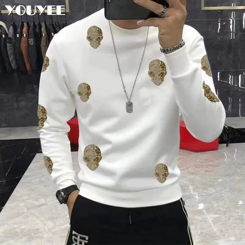 Men'S Full Diamond Luxury Hoodie Bling Bling Trendy Pullover Long Sleeved round Neck Thick Fleece Hoodie Winter Fashion Clothing