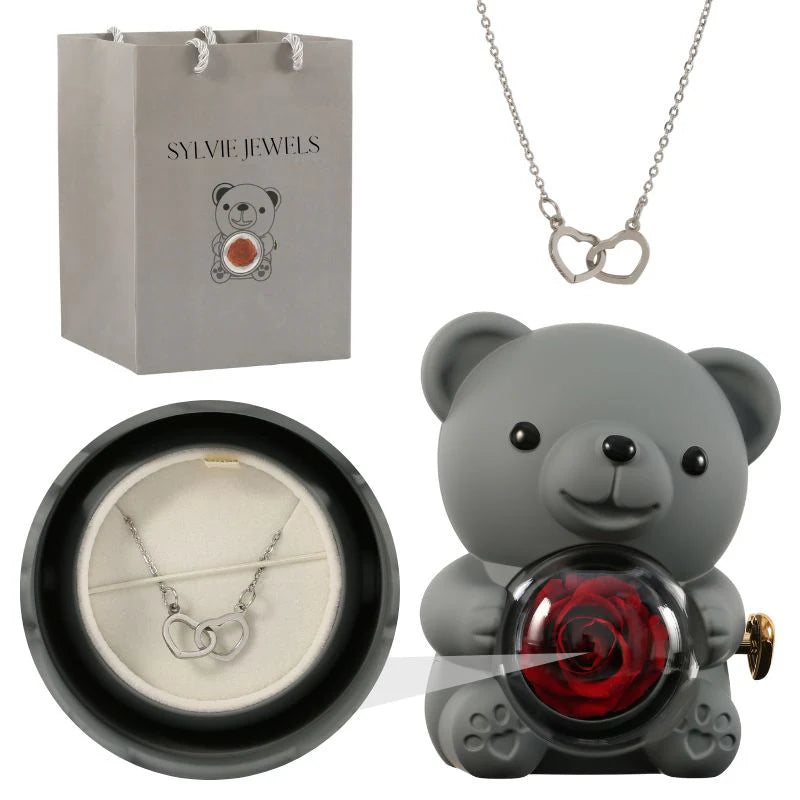 Ours Rose Éternelle Avec Collier Gravé