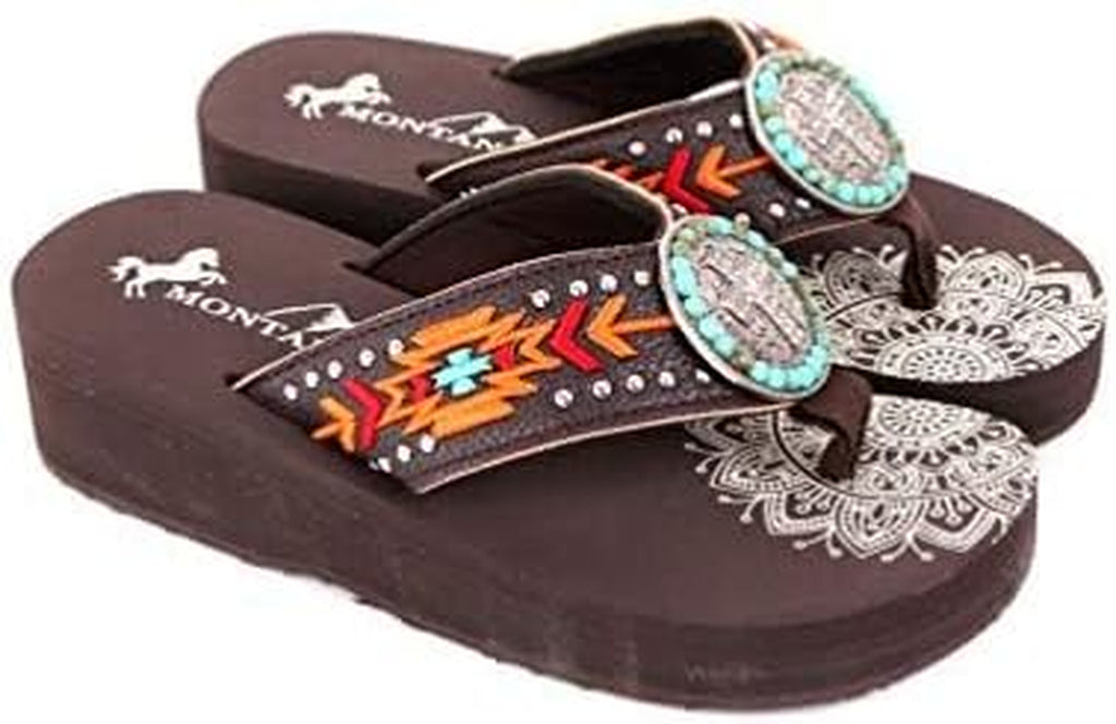 Flip Flops for Women Wedge Flip Flops Western Wedge Sandals Bling Flip Flops Beach Sandals SE101*S099CF*6