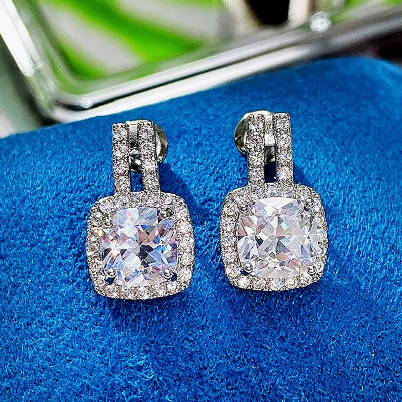 925 Sterling Silver Stud Earrings for Women Bling Bling AAA White Cubic Zirconia Statement Earrings Hot Sale Jewelry