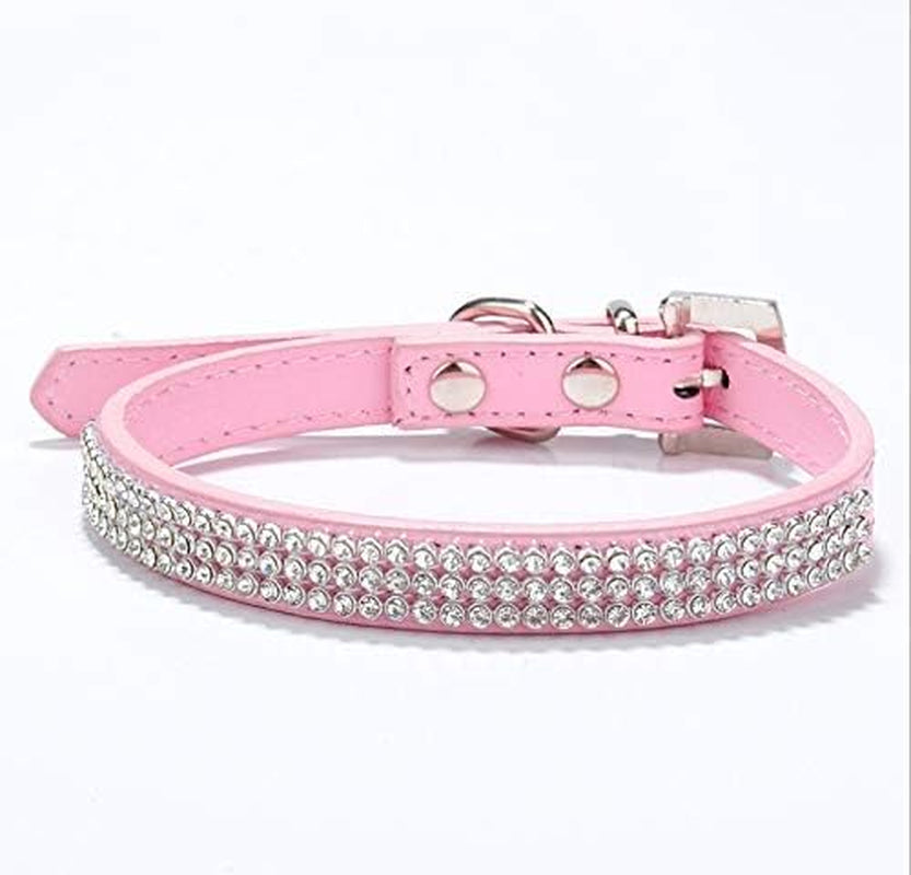 Cute Dazzling Sparkling Elegant Fancy PU Leather Bling Rhinestone Crystal Jeweled Pet Cat Dog Puppy Collar(Pink,S)