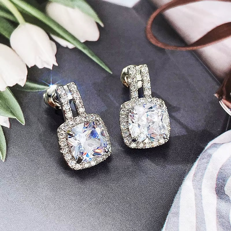 925 Sterling Silver Stud Earrings for Women Bling Bling AAA White Cubic Zirconia Statement Earrings Hot Sale Jewelry