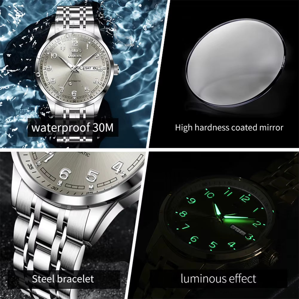 Luxury Watch for Men Automatic Mechanical Wristwatches Classic Men Watch Waterproof Gray Dial Luxury Brand Date Week 7077