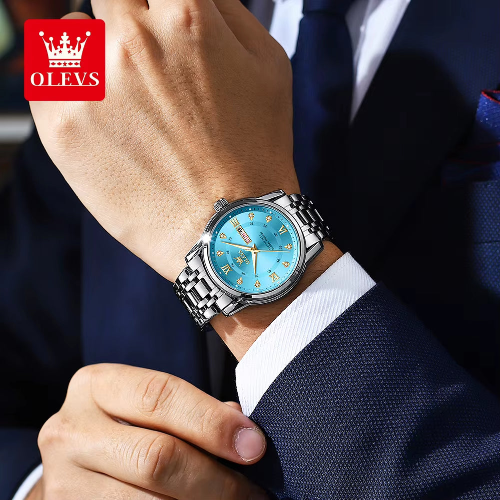 Top Original Men Quartz Watch Blue Waterproof Watch for Men Stainless Steel Quartz Men Luxury Watch Luminous Wristwatch