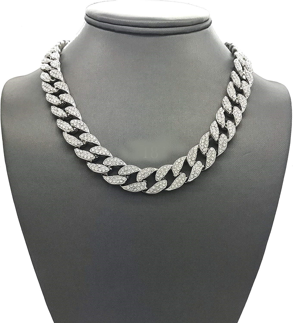 Men’S Iced Out Hip-Hop Silver Tone Bling Bling Rappers Cuban Link Chain Choker Necklace - CN2020