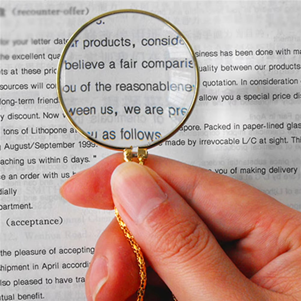 Hot Sale 5X Magnifier round Reading Magnifying Glass Monocle Lens Pendant Long Gold Silver Plated Chain Necklace Gift