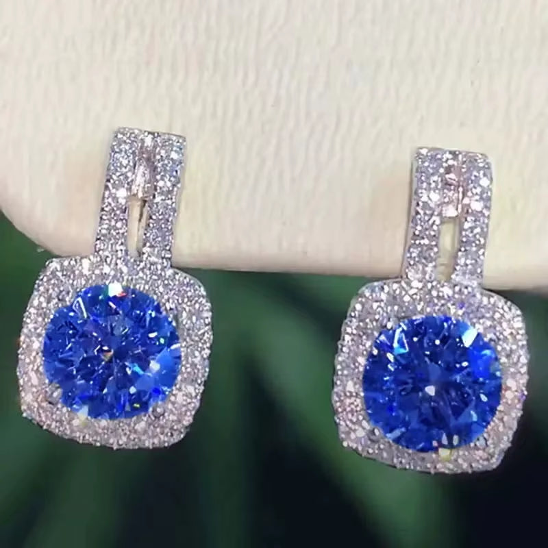 925 Sterling Silver Stud Earrings for Women Bling Bling AAA White Cubic Zirconia Statement Earrings Hot Sale Jewelry