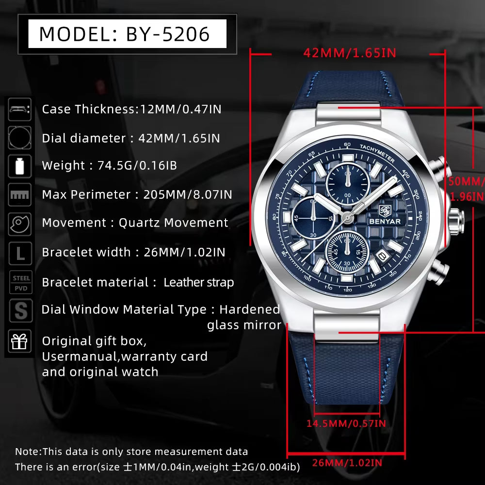 2024 New Men'S Quartz Watch Top Luxury Men'S Watch Chronograph Clock Waterproof Leather Men'S Luxury Watch