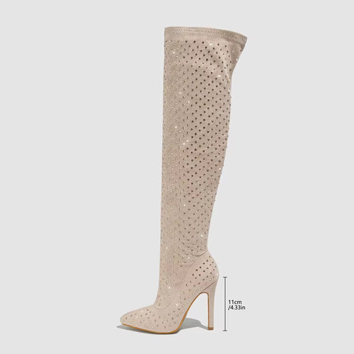 Bling Bling Rhinestones Faux Suede Elastic Women Thigh High Boots Fashion Autumn Winter High Heels over the Knee Long Boots Shoe