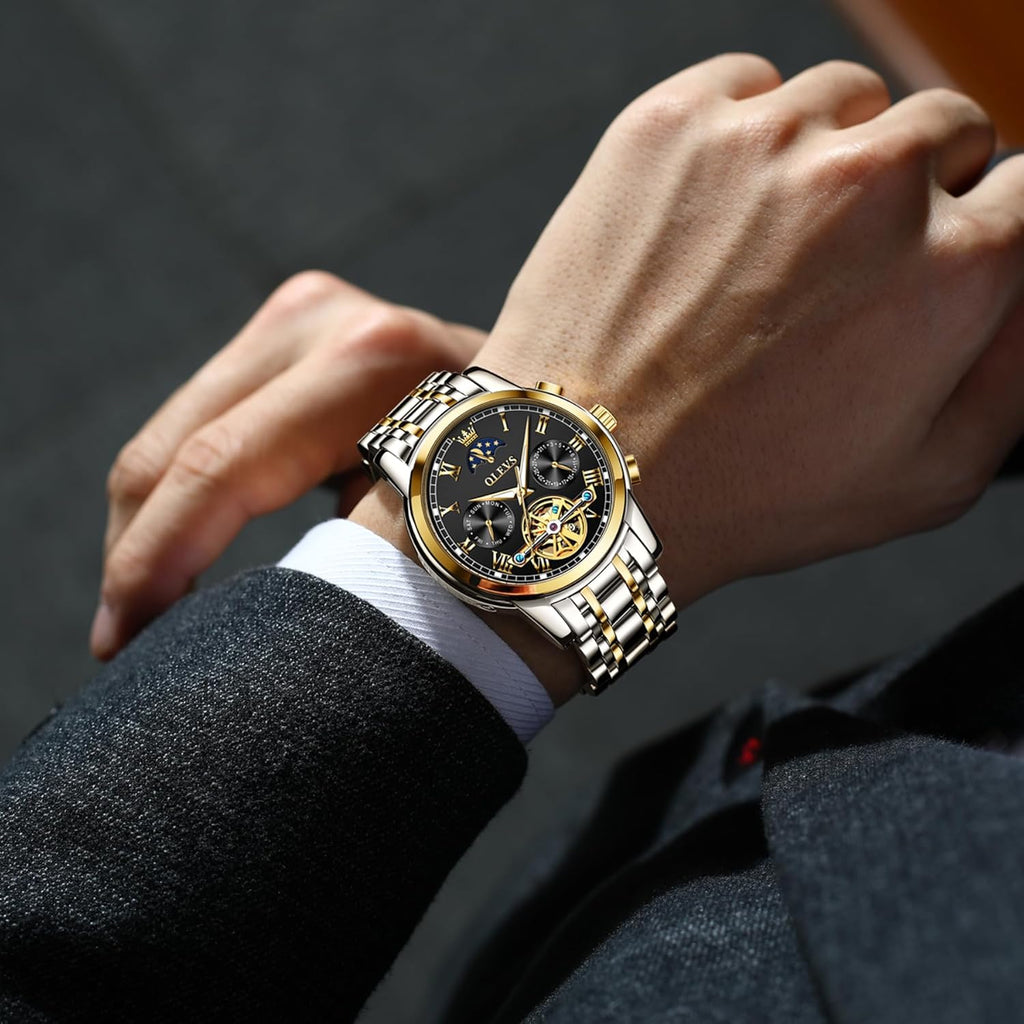 Automatic Mechanical Watches for Men Self Winding Waterproof Stainless Steel Men'S Wrist Watches Luxury Expensive Watch,Adjustable Bracelet (Gift Tool)