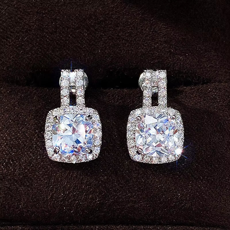 925 Sterling Silver Stud Earrings for Women Bling Bling AAA White Cubic Zirconia Statement Earrings Hot Sale Jewelry