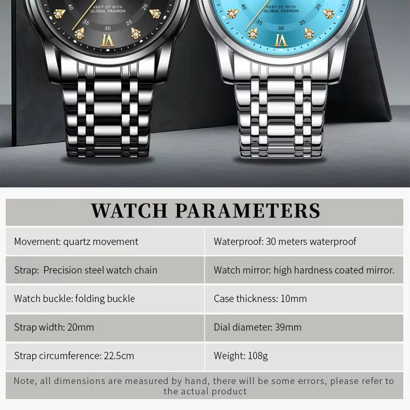 Top Original Men Quartz Watch Blue Waterproof Watch for Men Stainless Steel Quartz Men Luxury Watch Luminous Wristwatch