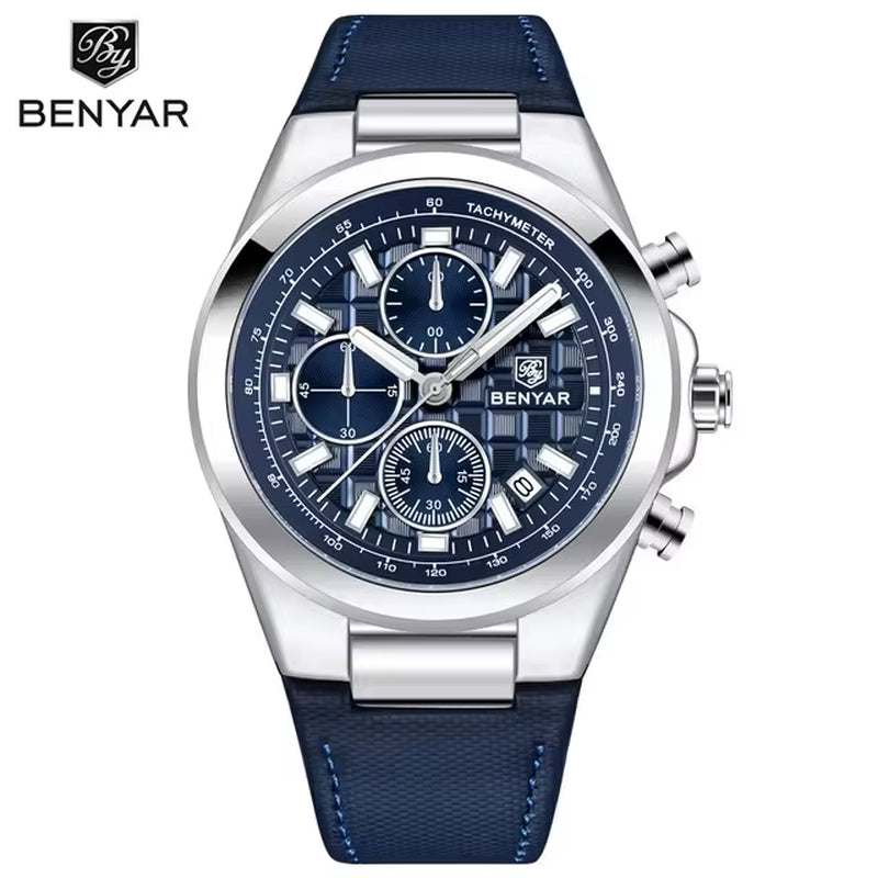 2024 New Men'S Quartz Watch Top Luxury Men'S Watch Chronograph Clock Waterproof Leather Men'S Luxury Watch