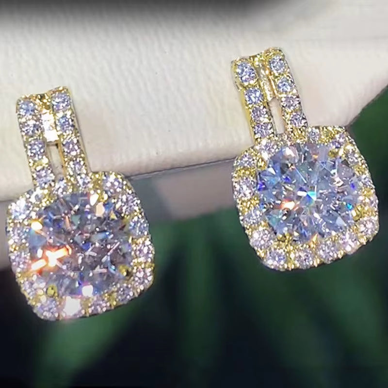 925 Sterling Silver Stud Earrings for Women Bling Bling AAA White Cubic Zirconia Statement Earrings Hot Sale Jewelry