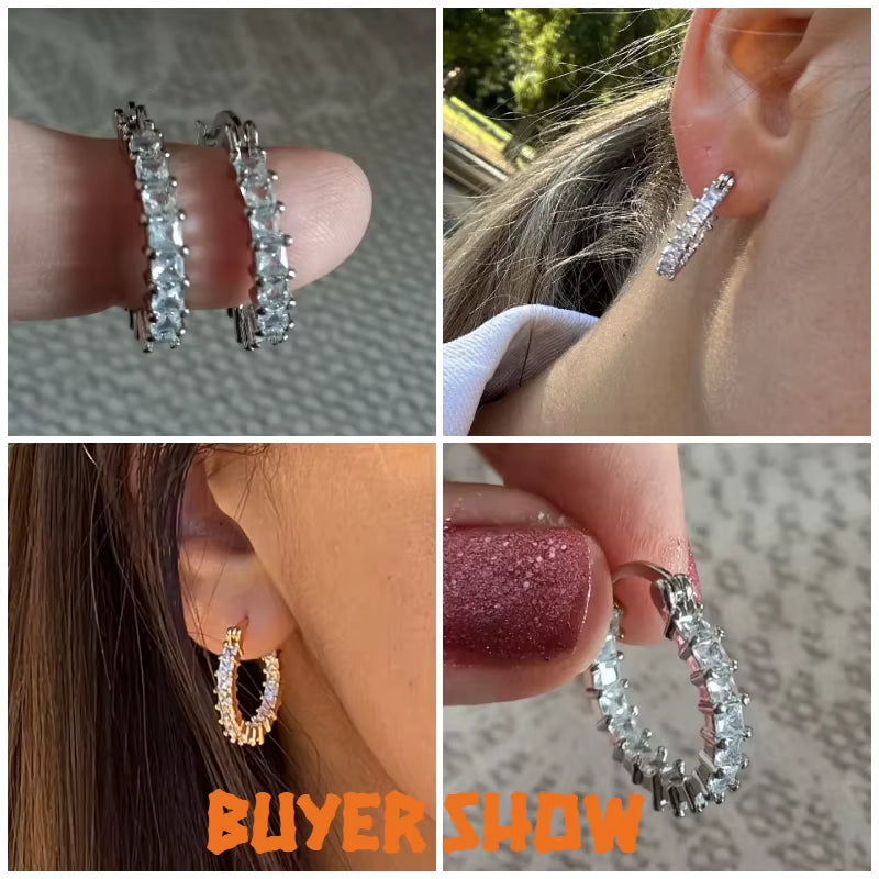 New Trendy Cubic Zirconia Earrings Hoops for Women Party Daily Wearable Delicate Girl Earrings Bling Bling Female Jewelry
