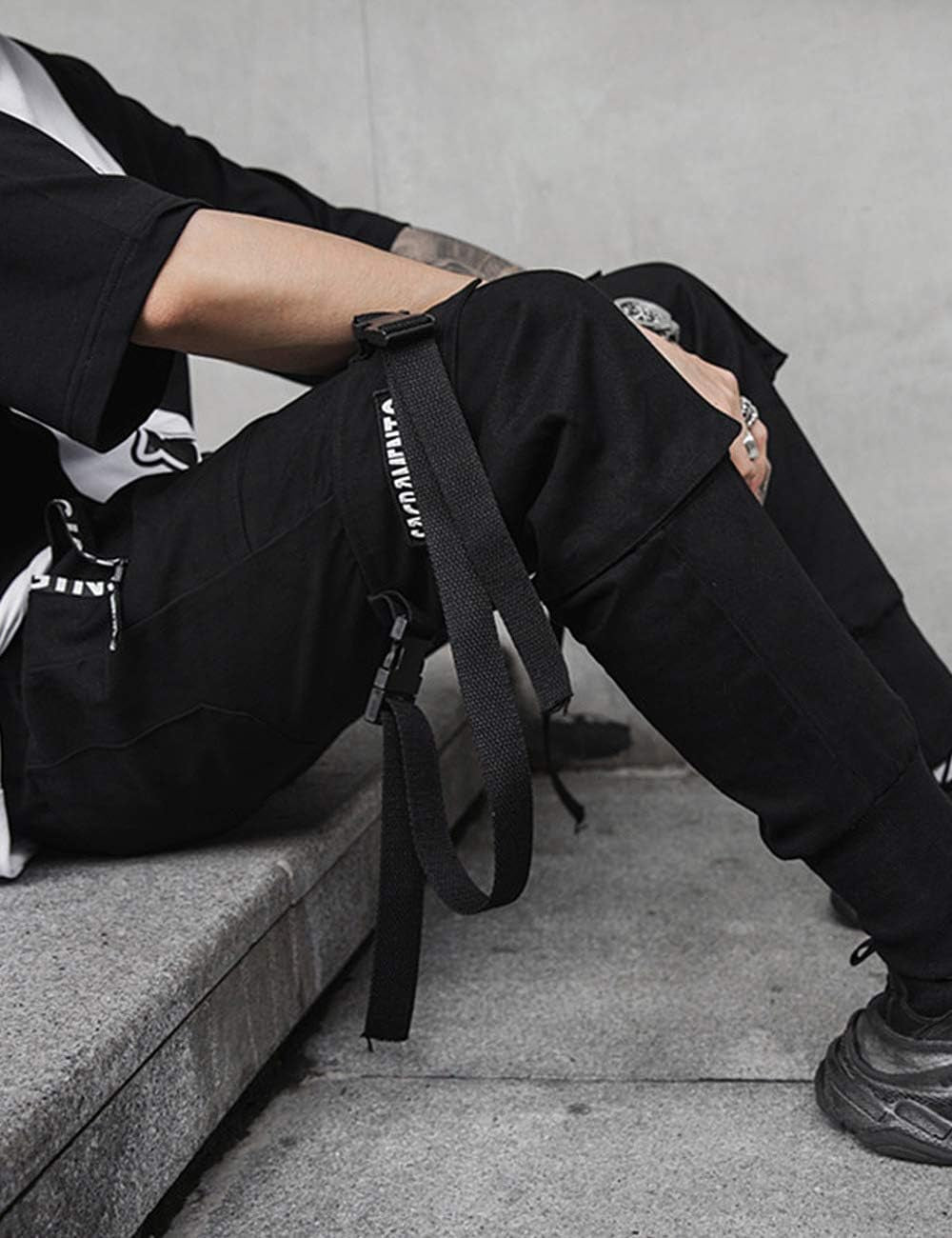 Men'S Punk Rock Street Harem Pants, Hip Hop Techwear Jogger Sport Pants