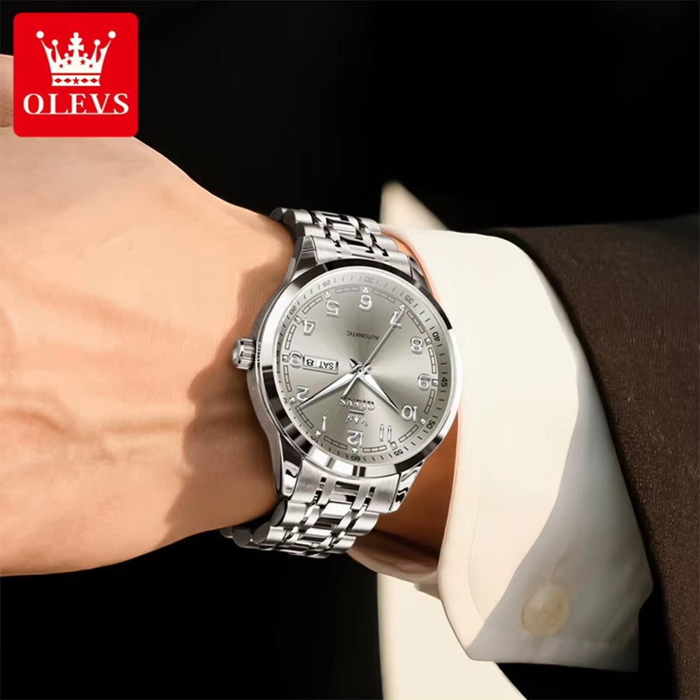 Luxury Watch for Men Automatic Mechanical Wristwatches Classic Men Watch Waterproof Gray Dial Luxury Brand Date Week 7077