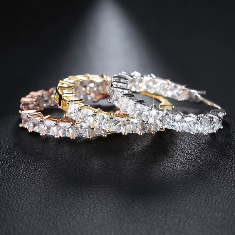 New Trendy Cubic Zirconia Earrings Hoops for Women Party Daily Wearable Delicate Girl Earrings Bling Bling Female Jewelry