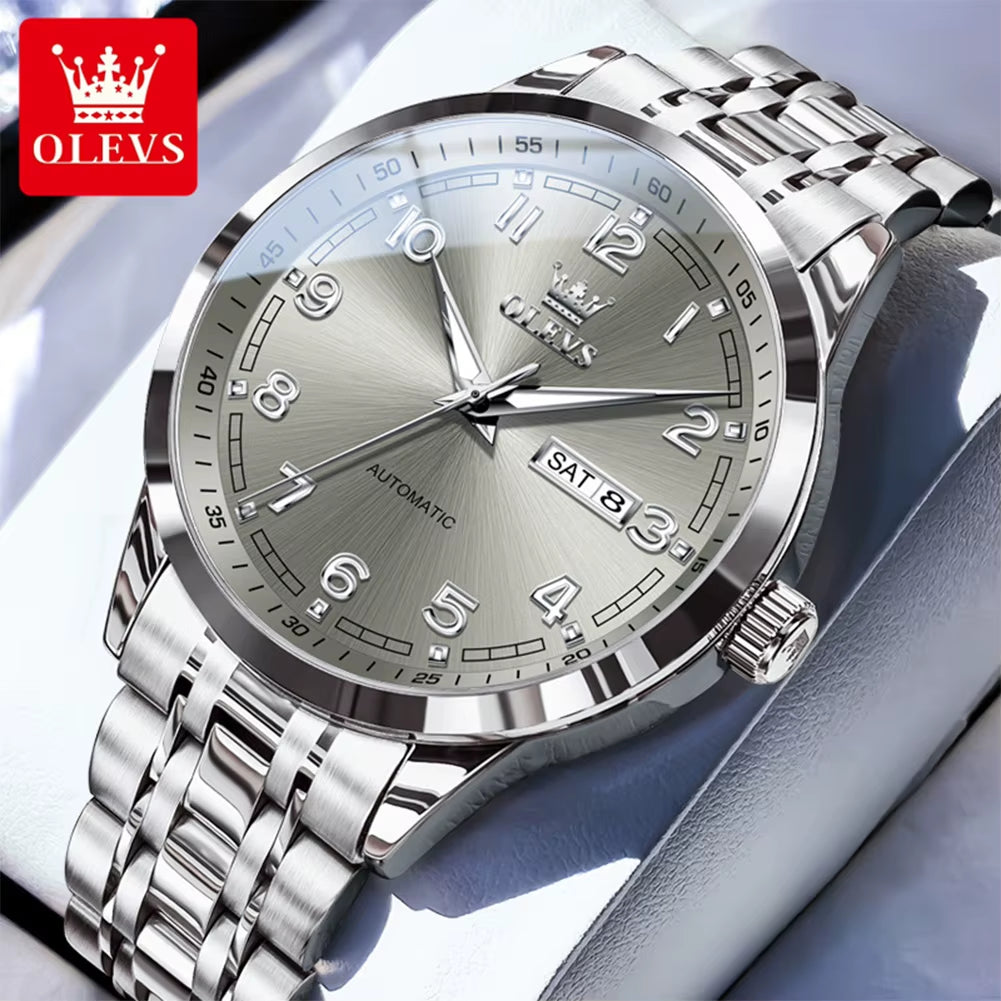 Luxury Watch for Men Automatic Mechanical Wristwatches Classic Men Watch Waterproof Gray Dial Luxury Brand Date Week 7077