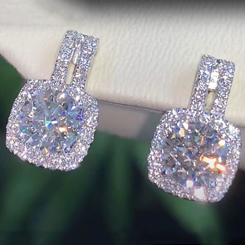 925 Sterling Silver Stud Earrings for Women Bling Bling AAA White Cubic Zirconia Statement Earrings Hot Sale Jewelry