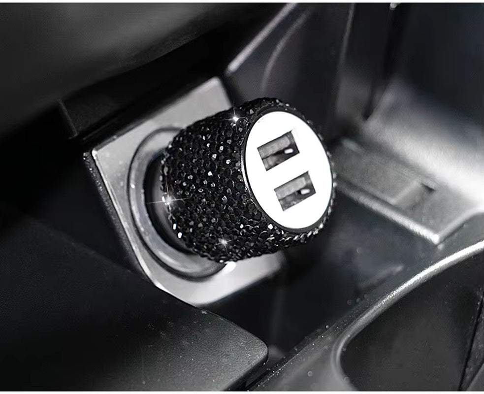 Dual USB Car Charger Bling Bling Handmade Rhinestones Crystal Car Decorations for Fast Charging Car Decors for Iphone/Samsung
