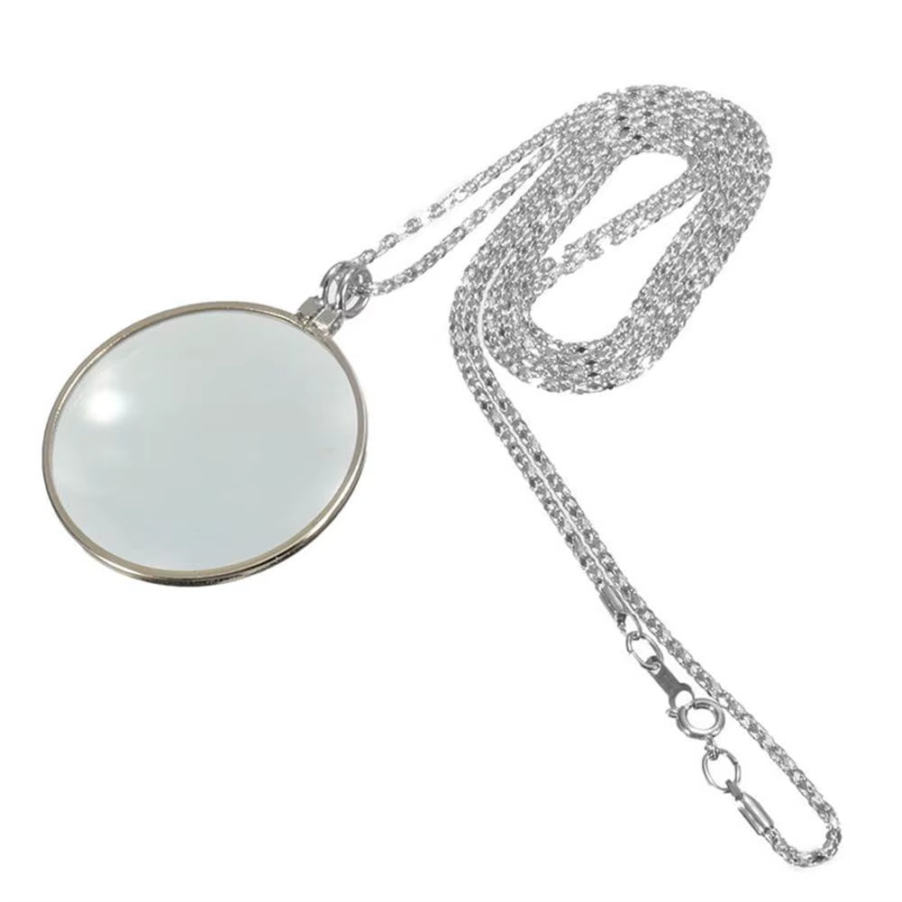 Hot Sale 5X Magnifier round Reading Magnifying Glass Monocle Lens Pendant Long Gold Silver Plated Chain Necklace Gift