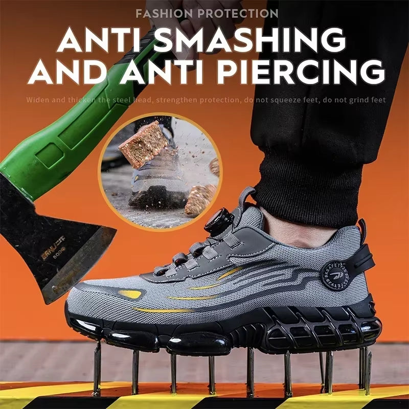 Rotating Button New Safety Shoes Men Anti-Smash Anti-Puncture Work Shoes Fashion Men Sport Shoes Security Protective Boots Men