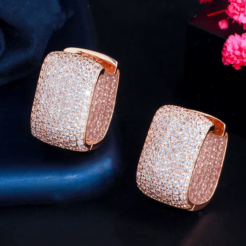 Full Cubic Zirconia Hoop Earrings for Women Bling Bling Temperament Female Ear Accessories Luxury Bridal Wedding Jewelry