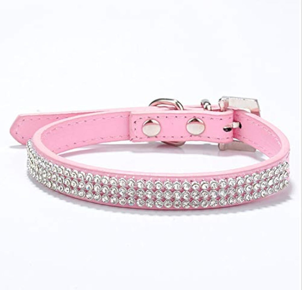 Cute Dazzling Sparkling Elegant Fancy PU Leather Bling Rhinestone Crystal Jeweled Pet Cat Dog Puppy Collar(Pink,S)
