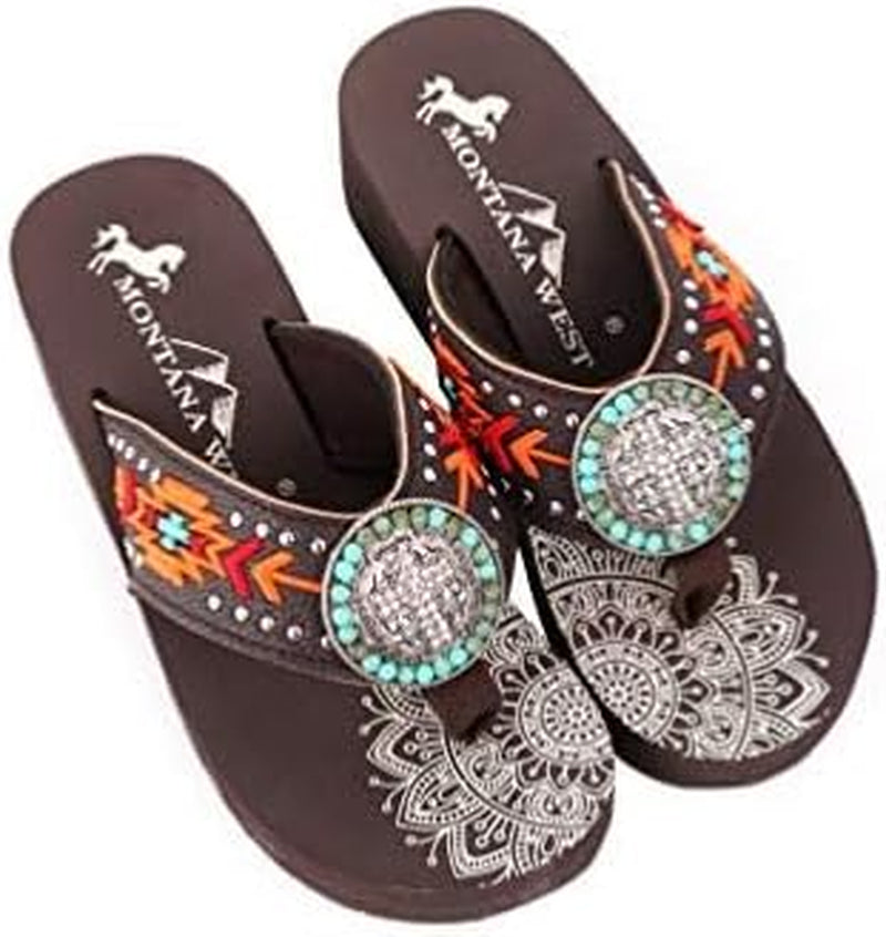 Flip Flops for Women Wedge Flip Flops Western Wedge Sandals Bling Flip Flops Beach Sandals SE101*S099CF*6