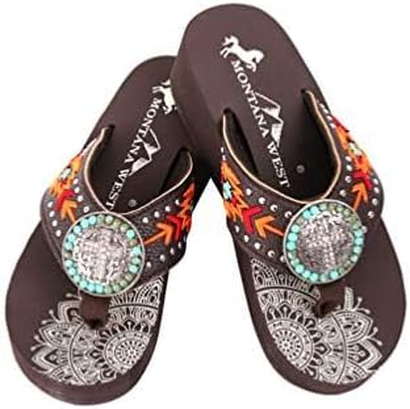 Flip Flops for Women Wedge Flip Flops Western Wedge Sandals Bling Flip Flops Beach Sandals SE101*S099CF*6