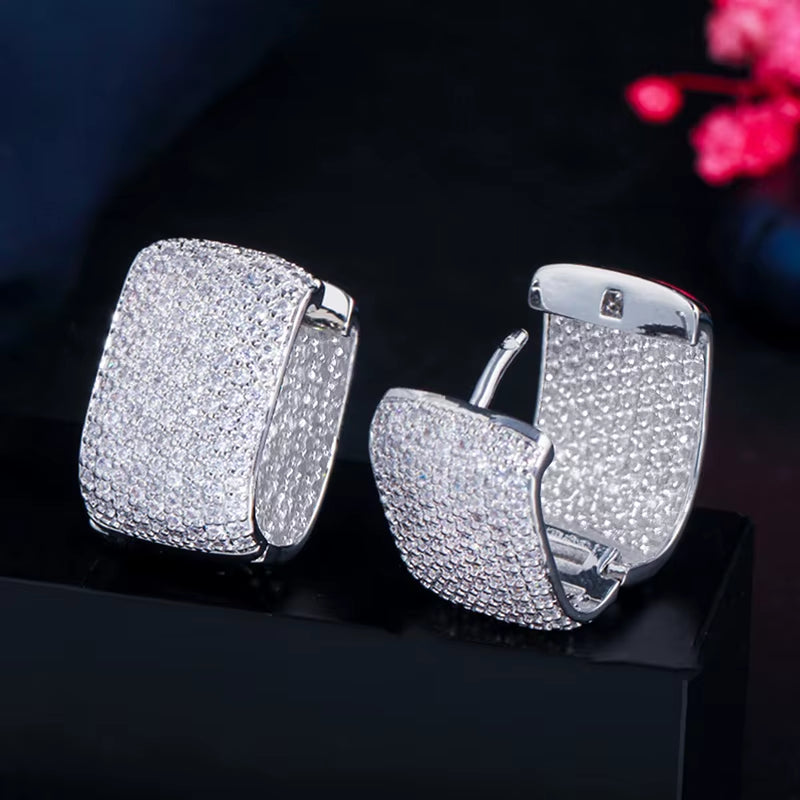 Full Cubic Zirconia Hoop Earrings for Women Bling Bling Temperament Female Ear Accessories Luxury Bridal Wedding Jewelry