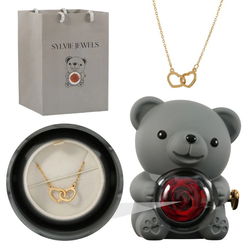 Ours Rose Éternelle Avec Collier Gravé