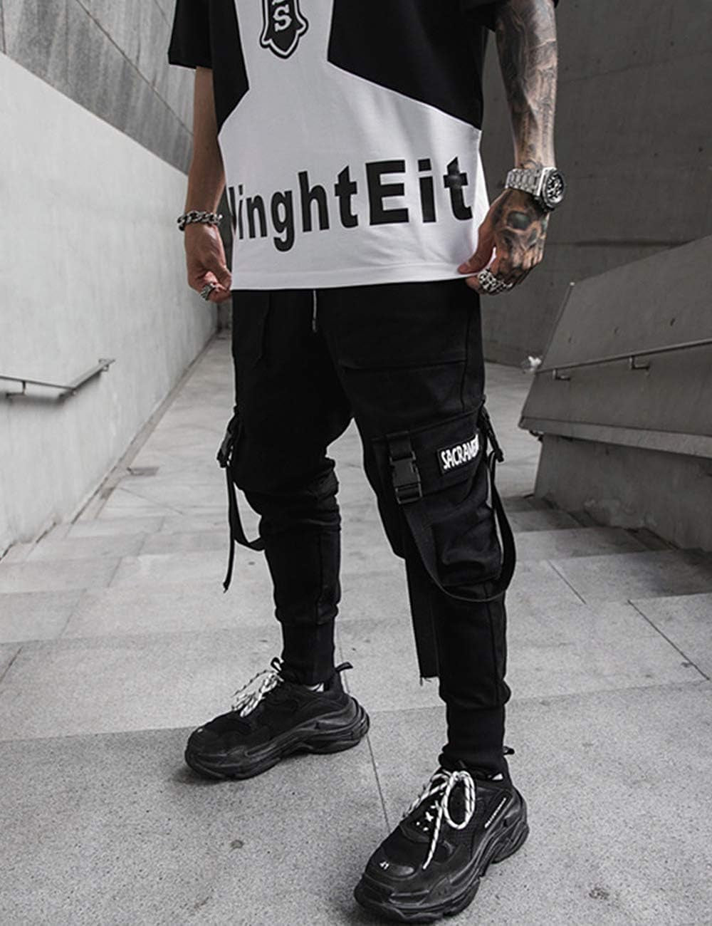 Men'S Punk Rock Street Harem Pants, Hip Hop Techwear Jogger Sport Pants