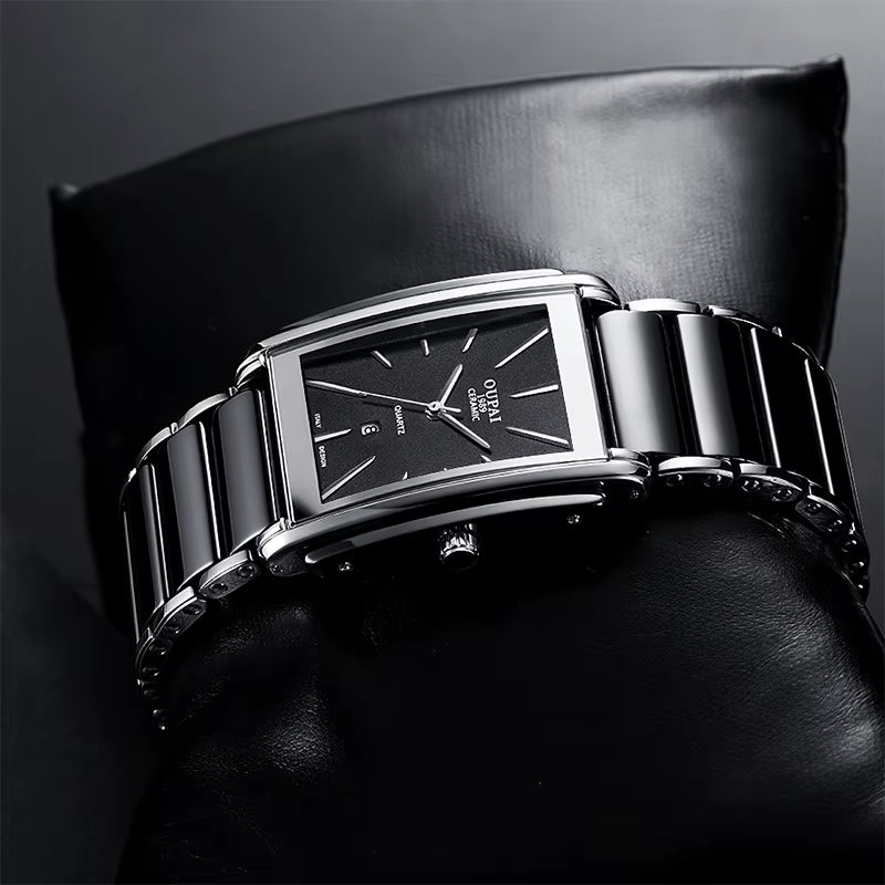 Rectangular Black Ceramic Quartz Watch Business Simple Luxury Watch Men'S Waterproof