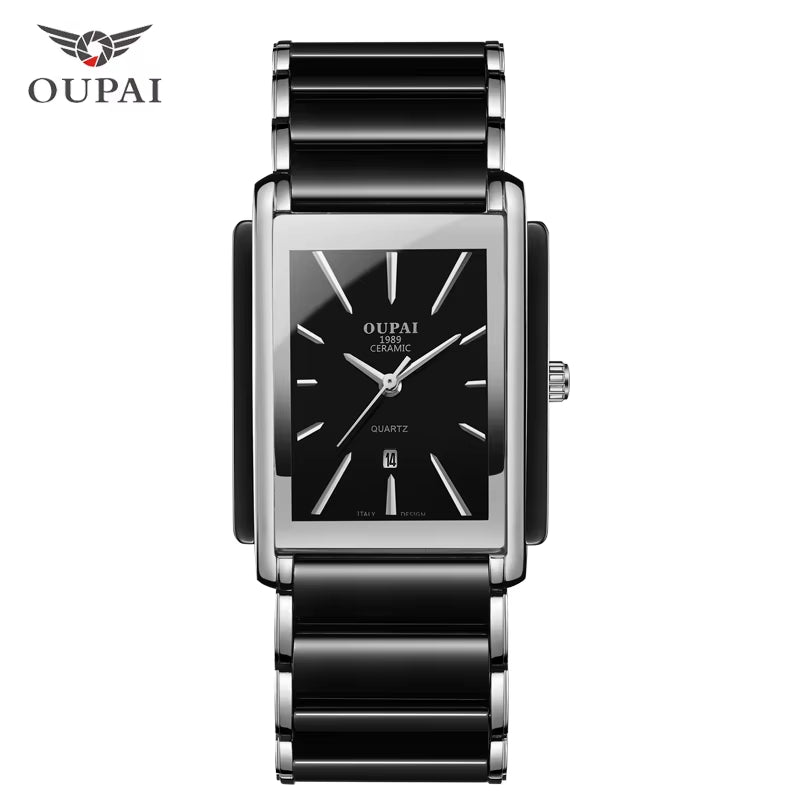 Rectangular Black Ceramic Quartz Watch Business Simple Luxury Watch Men'S Waterproof