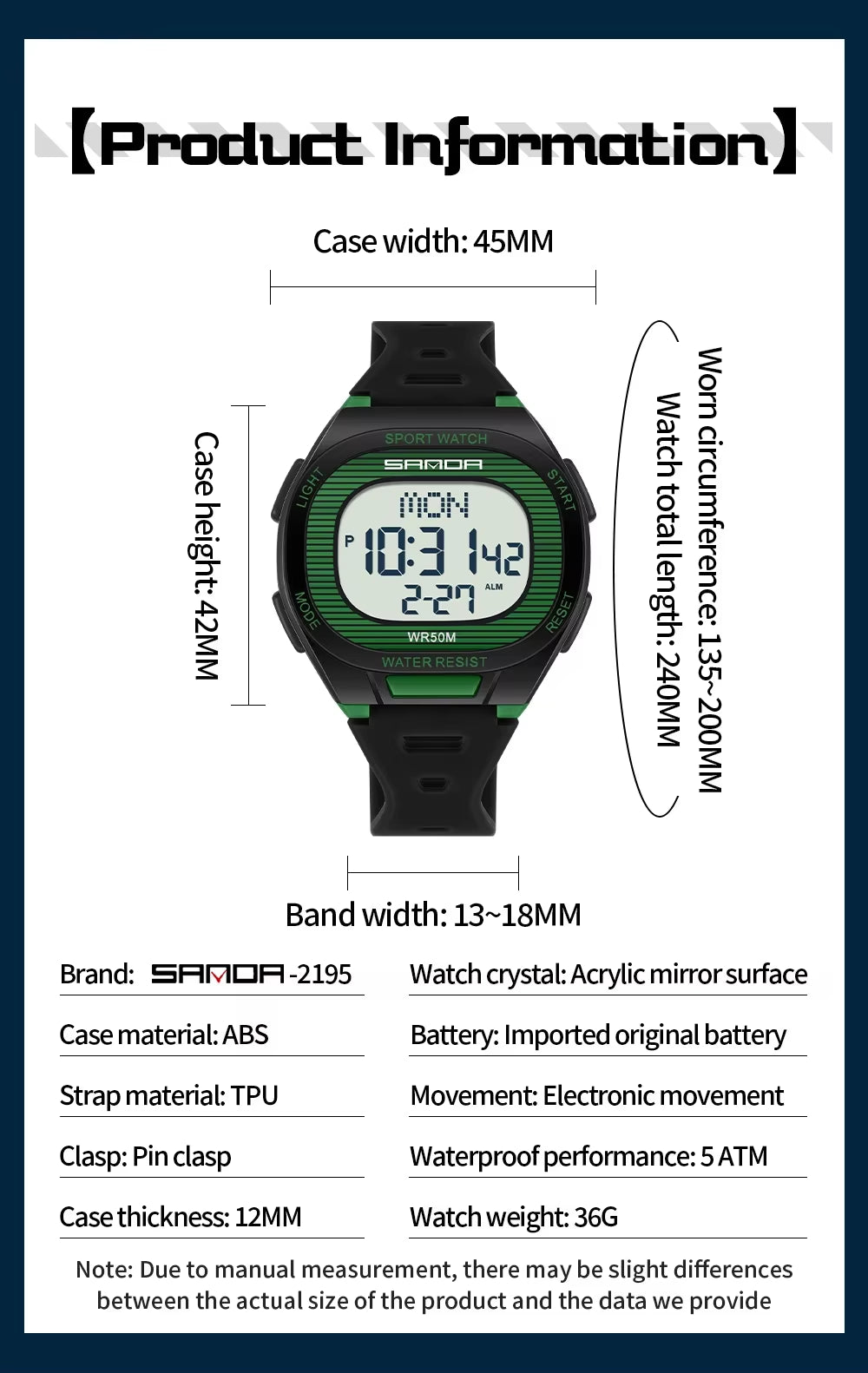 Fashion  New 22195 Luxury Men'S Electronic Watch Sports Multifunctional Countdown Waterproof Men'S Electronic Watch