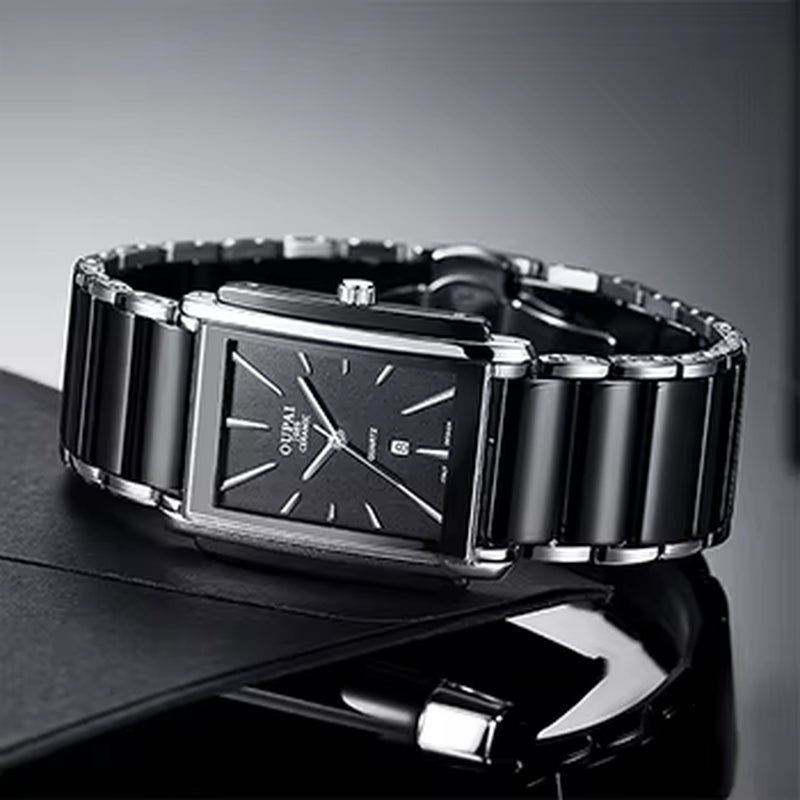 Rectangular Black Ceramic Quartz Watch Business Simple Luxury Watch Men'S Waterproof