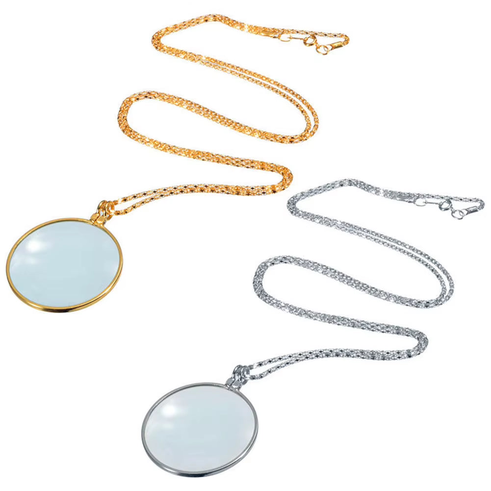 Hot Sale 5X Magnifier round Reading Magnifying Glass Monocle Lens Pendant Long Gold Silver Plated Chain Necklace Gift