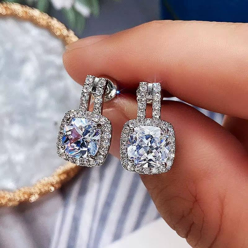 925 Sterling Silver Stud Earrings for Women Bling Bling AAA White Cubic Zirconia Statement Earrings Hot Sale Jewelry