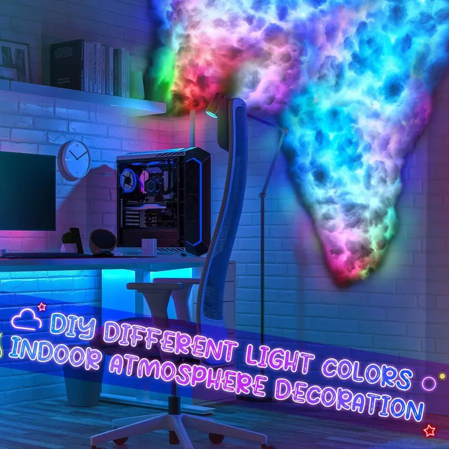 Thundercloud LED Light Kit Cotton Cloud Music Sync Multicolor Changing Strip Light Atmosphere DIY Creative Thunder Cloud Lamp Wa