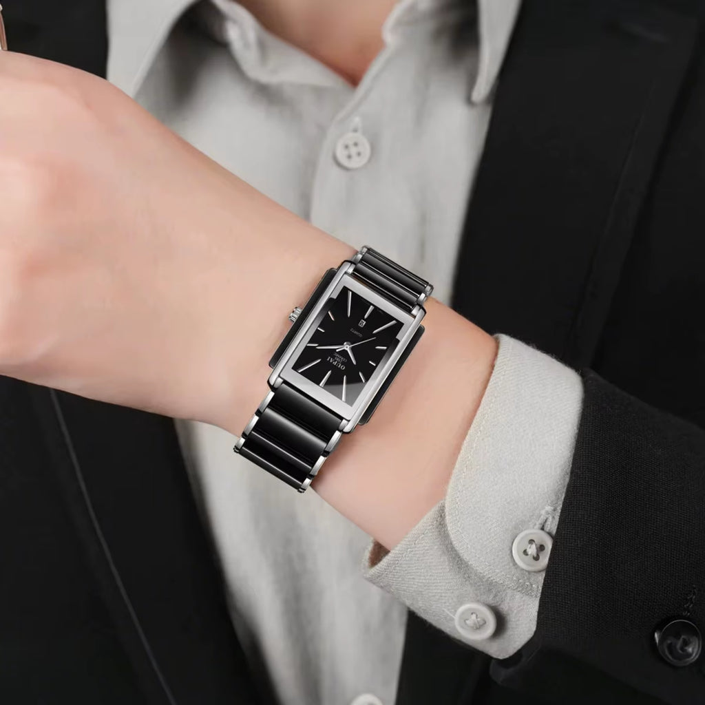 Rectangular Black Ceramic Quartz Watch Business Simple Luxury Watch Men'S Waterproof