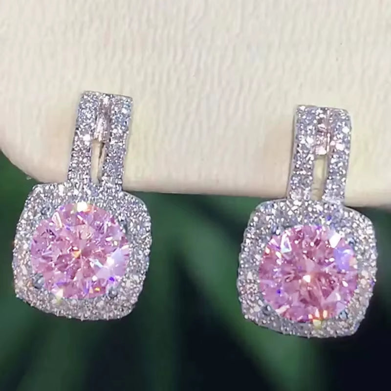 925 Sterling Silver Stud Earrings for Women Bling Bling AAA White Cubic Zirconia Statement Earrings Hot Sale Jewelry