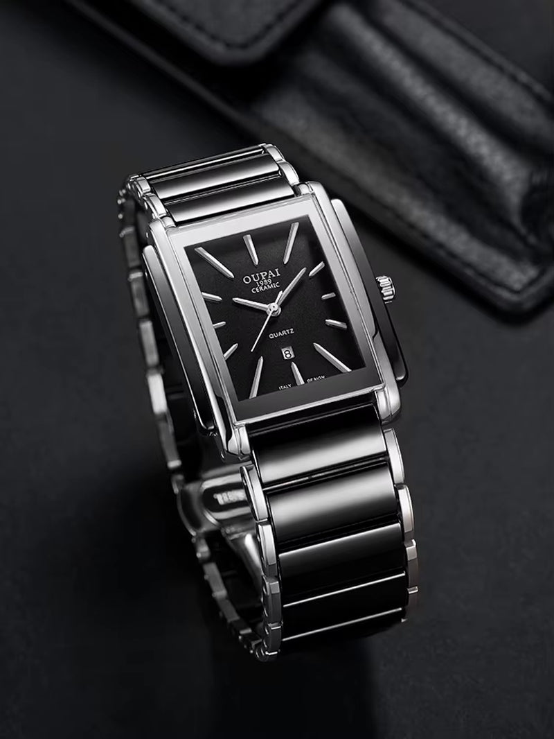 Rectangular Black Ceramic Quartz Watch Business Simple Luxury Watch Men'S Waterproof